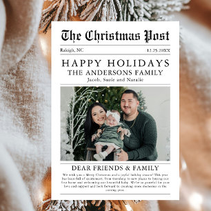 Vintage Happy Holidays Newspaper Family Photo Holiday Card
