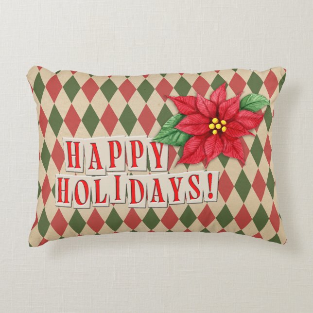 Vintage Happy Holidays Retro Wrapping Paper Accent Pillow (Front)