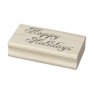 Vintage Happy Holidays Sentiment Rubber Art Stamp