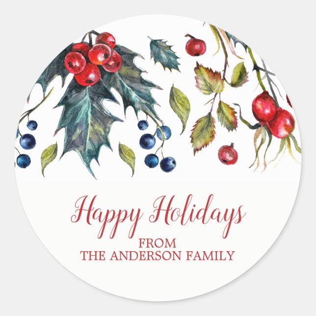 Vintage Happy Holidays Sticker Holly Berry (Devant)