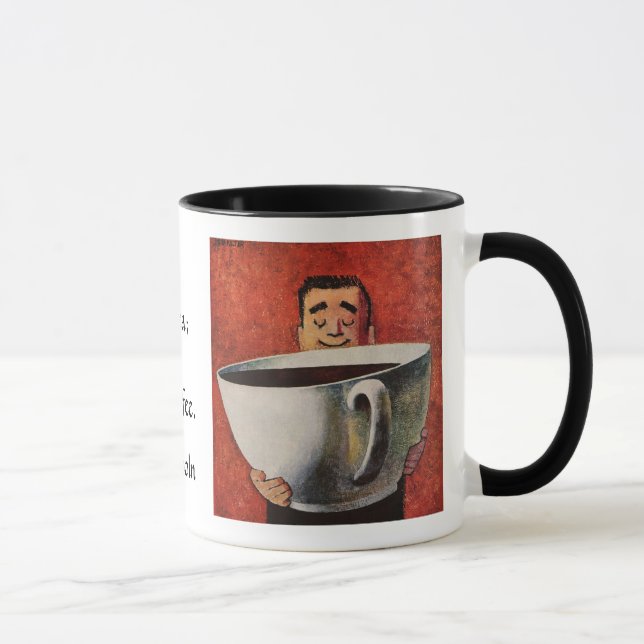 Vintage Happy Man Drinking Giant Cup of Coffee (Right)