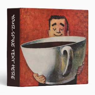 Vintage Happy Man Drinking Giant Cup of Coffee Binder