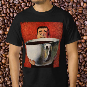 Vintage Happy Man Drinking Giant Cup of Coffee T-Shirt