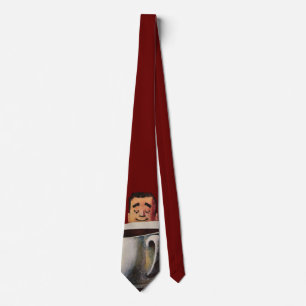 Vintage Happy Man Drinking Giant Cup of Coffee Tie