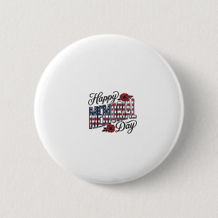 Vintage Happy Memorial Day Poppy Flag Shirt Design 2 Inch Round Button