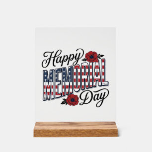 Vintage Happy Memorial Day Poppy Flag Shirt Design Acrylic Sign