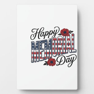 Vintage Happy Memorial Day Poppy Flag Shirt Design Plaque