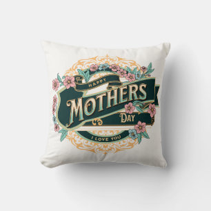 Vintage Happy Mother's Day Colourful Floral Flower Throw Pillow