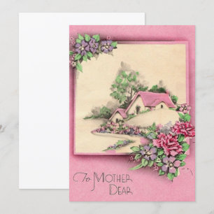 Vintage Happy Mothers Day Cottage & Flowers Holiday Card