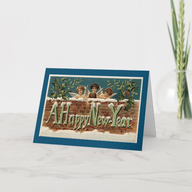 Vintage Happy New Year Angels Card (Front)