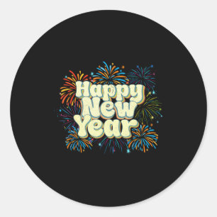 Vintage Happy New Year Fireworks New Year's Eve Ki Classic Round Sticker