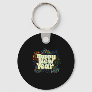 Vintage Happy New Year Fireworks New Year's Eve Ki Keychain