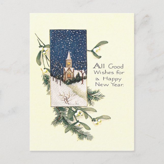 Vintage Happy New Year Holiday Postcard (Front)