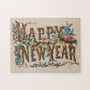 Vintage Happy New Year Illustration (1876) Jigsaw Puzzle