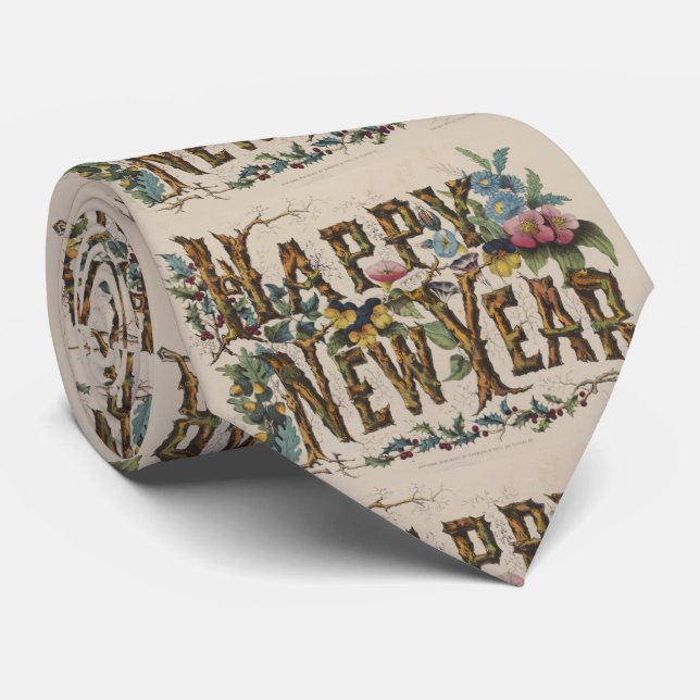 Vintage Happy New Year Illustration (1876) Tie (Rolled)