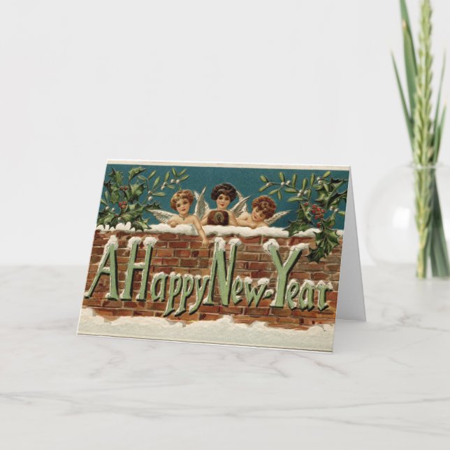 Vintage Happy New Year (Message Inside), Holiday Card (Front)