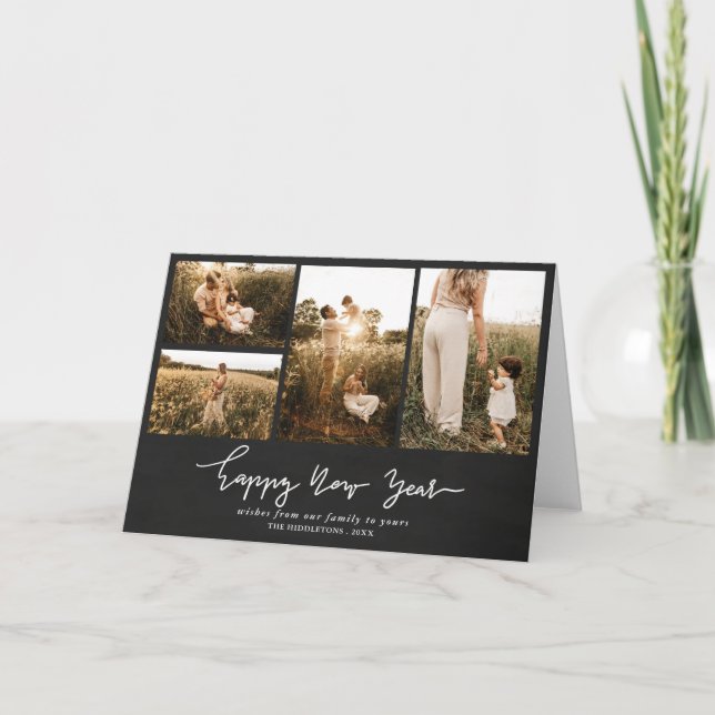 Vintage Happy New Year Script | Multi Photo Card (Front)