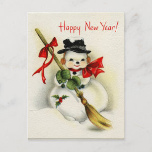 Vintage Happy New Year Snowman Postcard