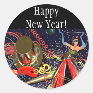 Vintage Happy New Years Eve Party with Confetti Classic Round Sticker