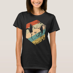 Vintage Happy Pig with Flowers Farmer T-Shirt