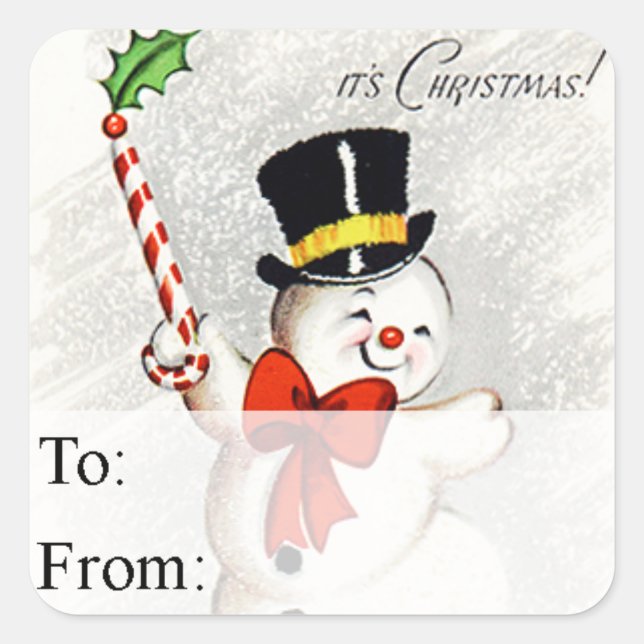 Vintage Happy Snowman Christmas Gift Tag (Front)