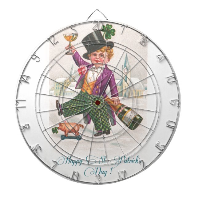 Vintage Happy St Patricks Day Shamrock Champagne Dartboard (Front)