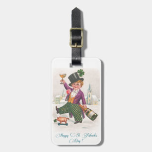 Vintage Happy St Patricks Day Shamrock Champagne Luggage Tag