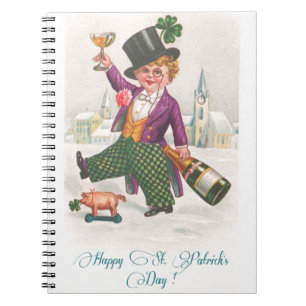 Vintage Happy St Patricks Day Shamrock Champagne Notebook