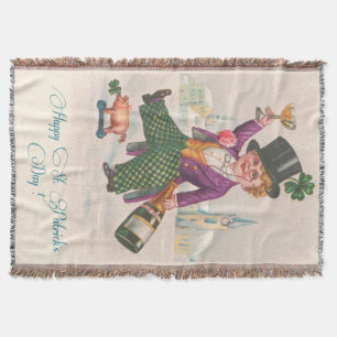Vintage Happy St Patricks Day Shamrock Champagne Throw Blanket