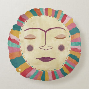 Vintage Happy Sun Round Pillow