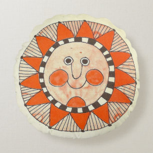 Vintage  Happy Sun  Round Pillow