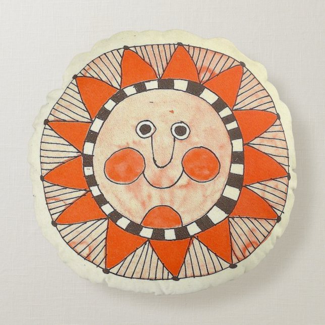 Vintage  Happy Sun  Round Pillow (Front)