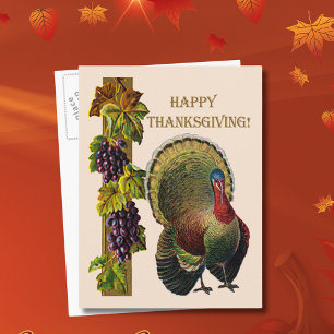 Vintage Happy Thanksgiving Turkey and Grapes, ZSSG Holiday Postcard