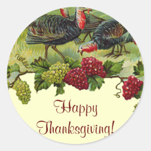 Vintage Happy Thanksgiving Turkey Classic Round Sticker