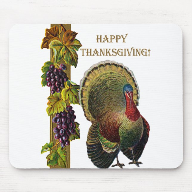 Vintage Happy Thanksgiving Turkey Mouse Pad (Front)