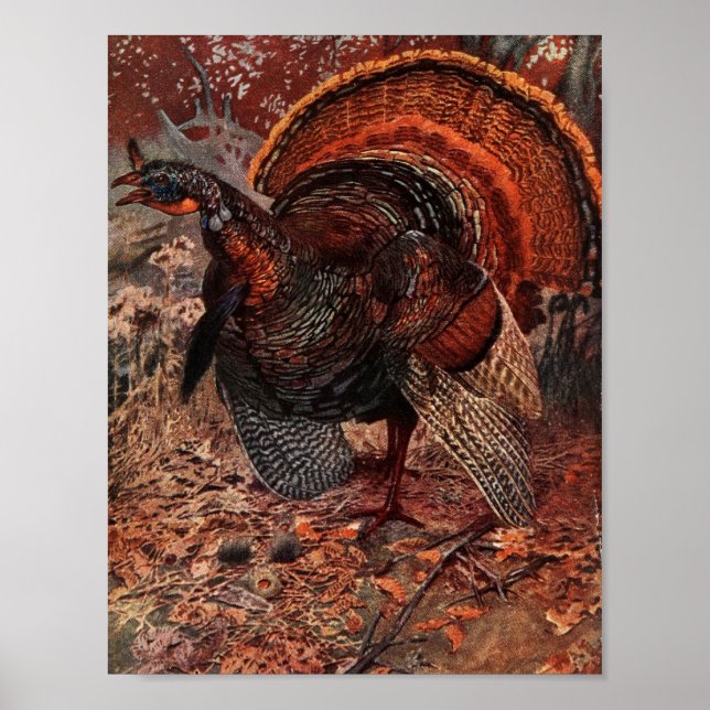 Vintage Happy Thanksgiving Turkey Poster (Front)