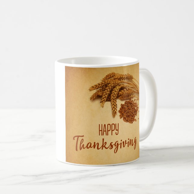 Vintage Happy Thanksgiving Wheat Corn Coffee Mug (Front Right)