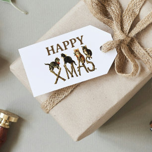 Vintage Happy Xmas Cute Cat Kitten Christmas Gift Tags