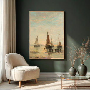 Vintage Harbour Nautical Wall Art Ships at Shore
