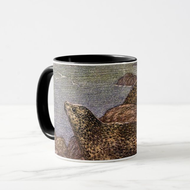 Vintage Harbour Seals, Marine Life Ocean Animals Mug (Front Left)