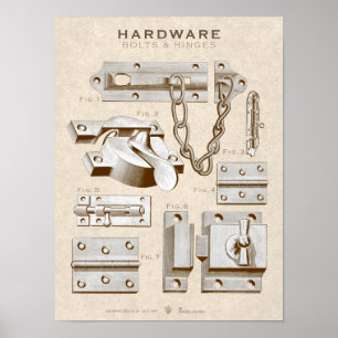 Vintage Hardware Poster Bolts-Hinges Antique Sepia