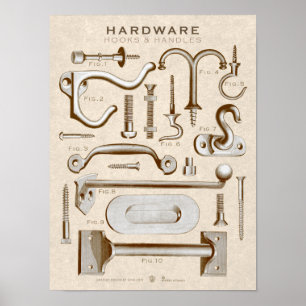 Vintage Hardware Poster Hooks-Handles AntiqueSepia