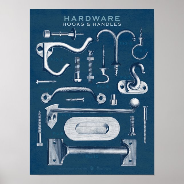 Vintage Hardware Poster Hooks-Handles Blueprint (Front)