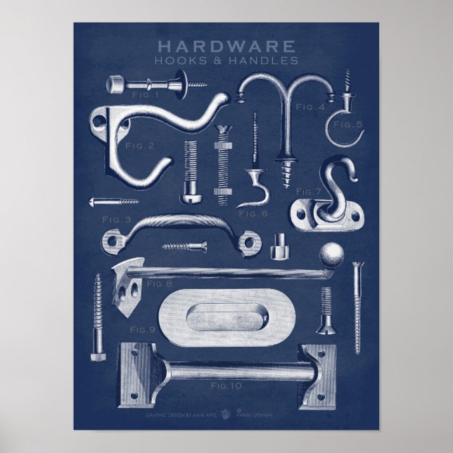Vintage Hardware Poster Hooks-Handles Denim Dark (Front)