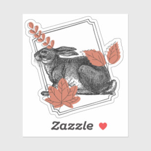 Vintage Hare & Autumn Leaves - Rustic Art