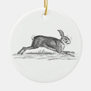 Vintage Hare Bunny Rabbit 1800s Illustration Ceramic Ornament