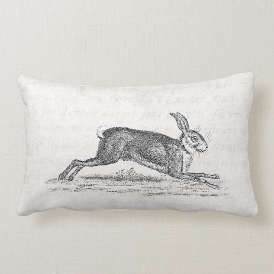 Vintage Hare Bunny Rabbit 1800s Illustration Lumbar Pillow