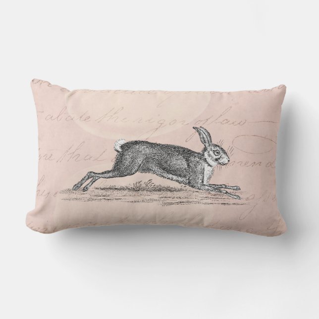 Vintage Hare Bunny Rabbit Illustration - Rabbits Lumbar Pillow (Front)