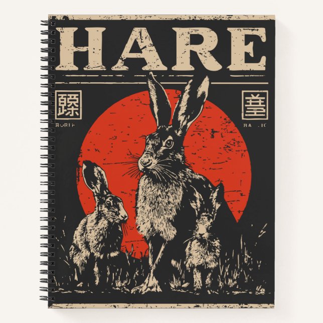 Vintage Hare Duo in Moonlight Scene Notebook (Front)