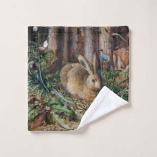 Vintage Hare in the Forest - Hans Hoffmann Wash Cloth